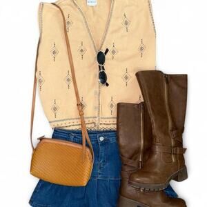 Gorgeous boho fairy western tan vintage 90s sweater vest